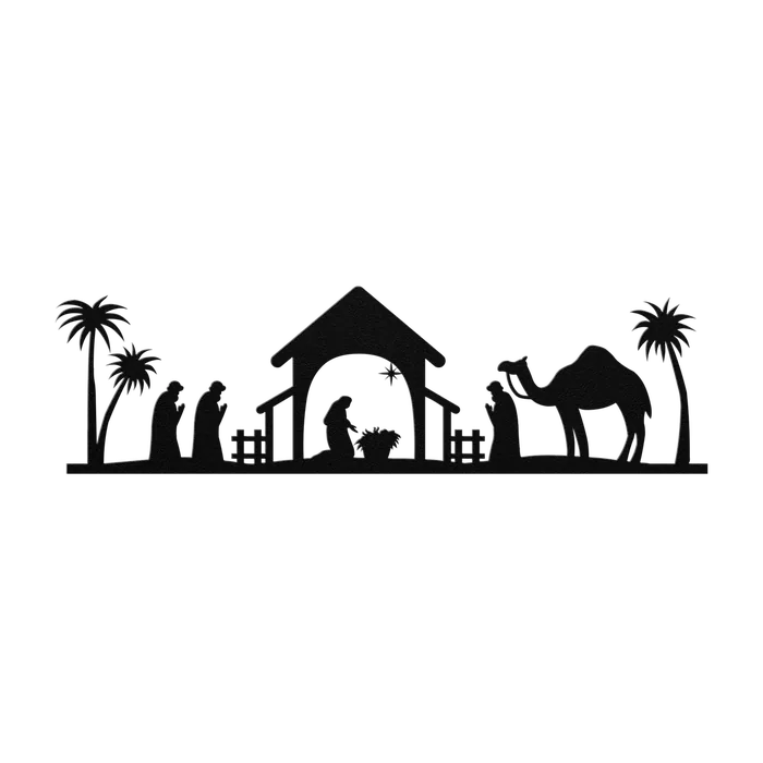 Christmas Nativity with Palms Metal Sign
