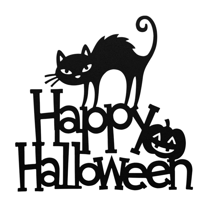 Halloween Cat and Pumpkin Greeting Metal Sign