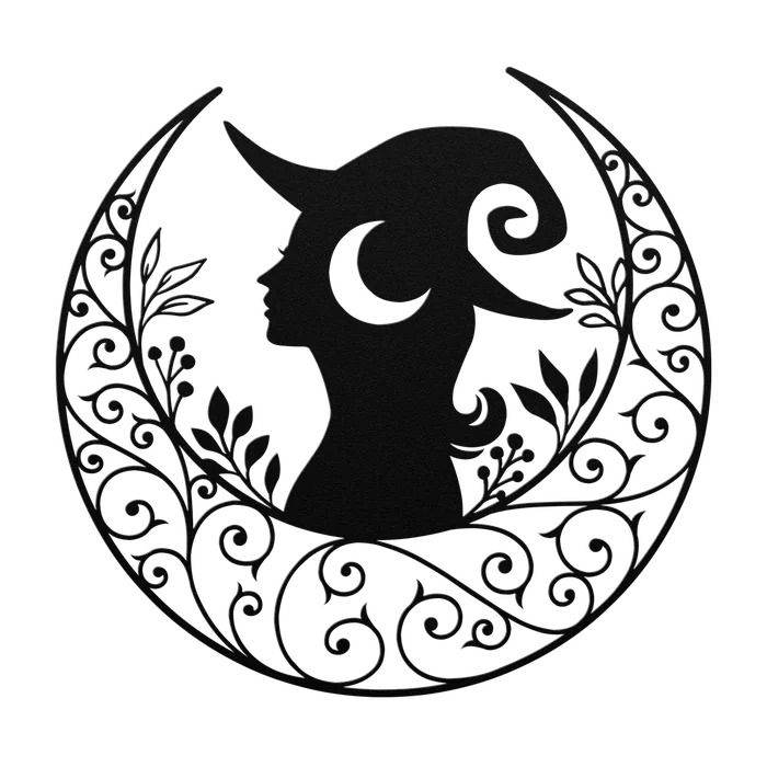 Halloween Crescent Moon Witch Profile Metal Sign