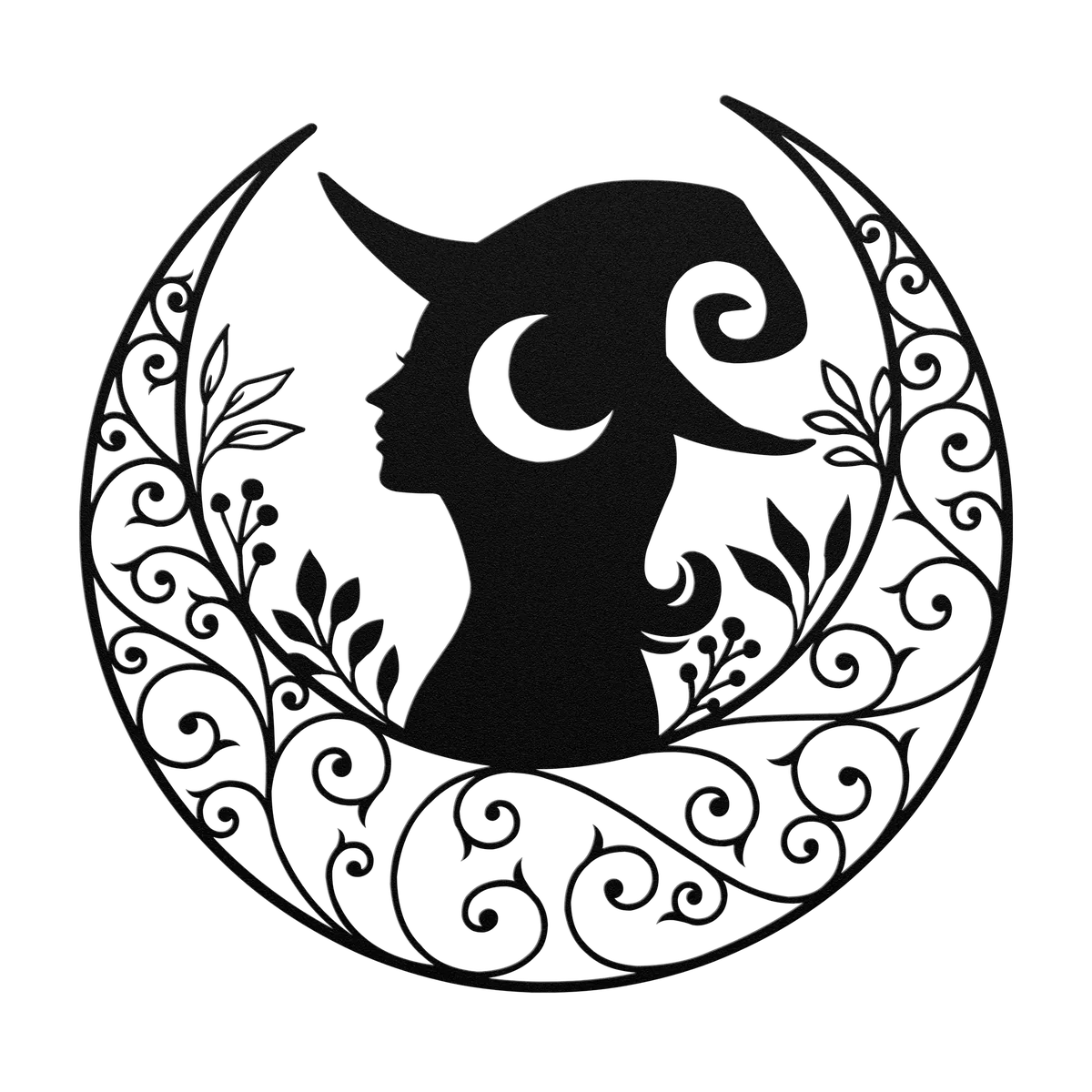 Halloween Crescent Moon Witch Profile Metal Sign