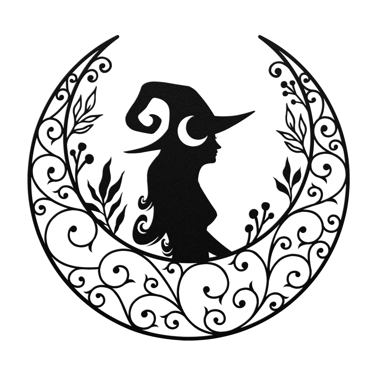 Halloween Crescent Moon Witch Standing Metal Sign