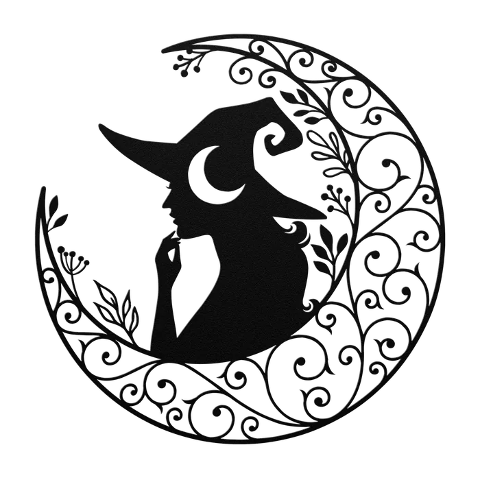 Halloween Crescent Witch Face Metal Sign