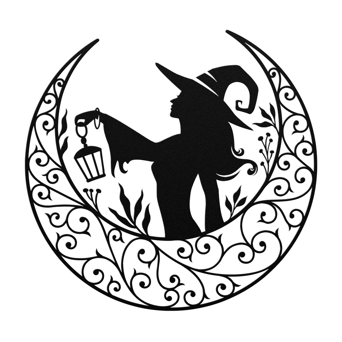 Halloween Crescent Witch with Lantern Metal Sign