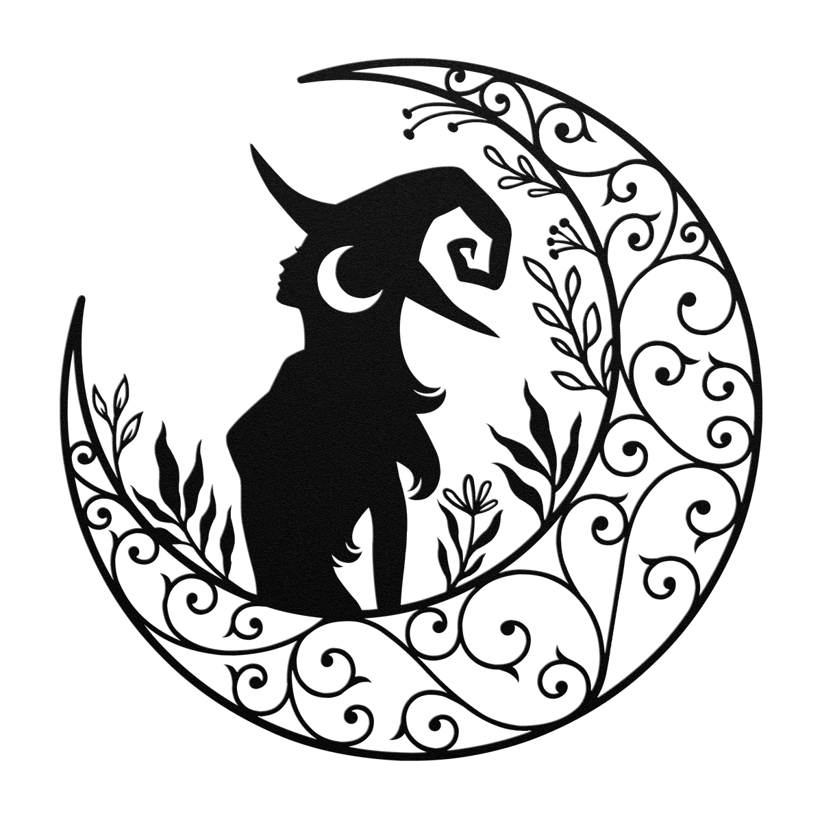 Halloween Crescent Witch with Plants Metal Sign