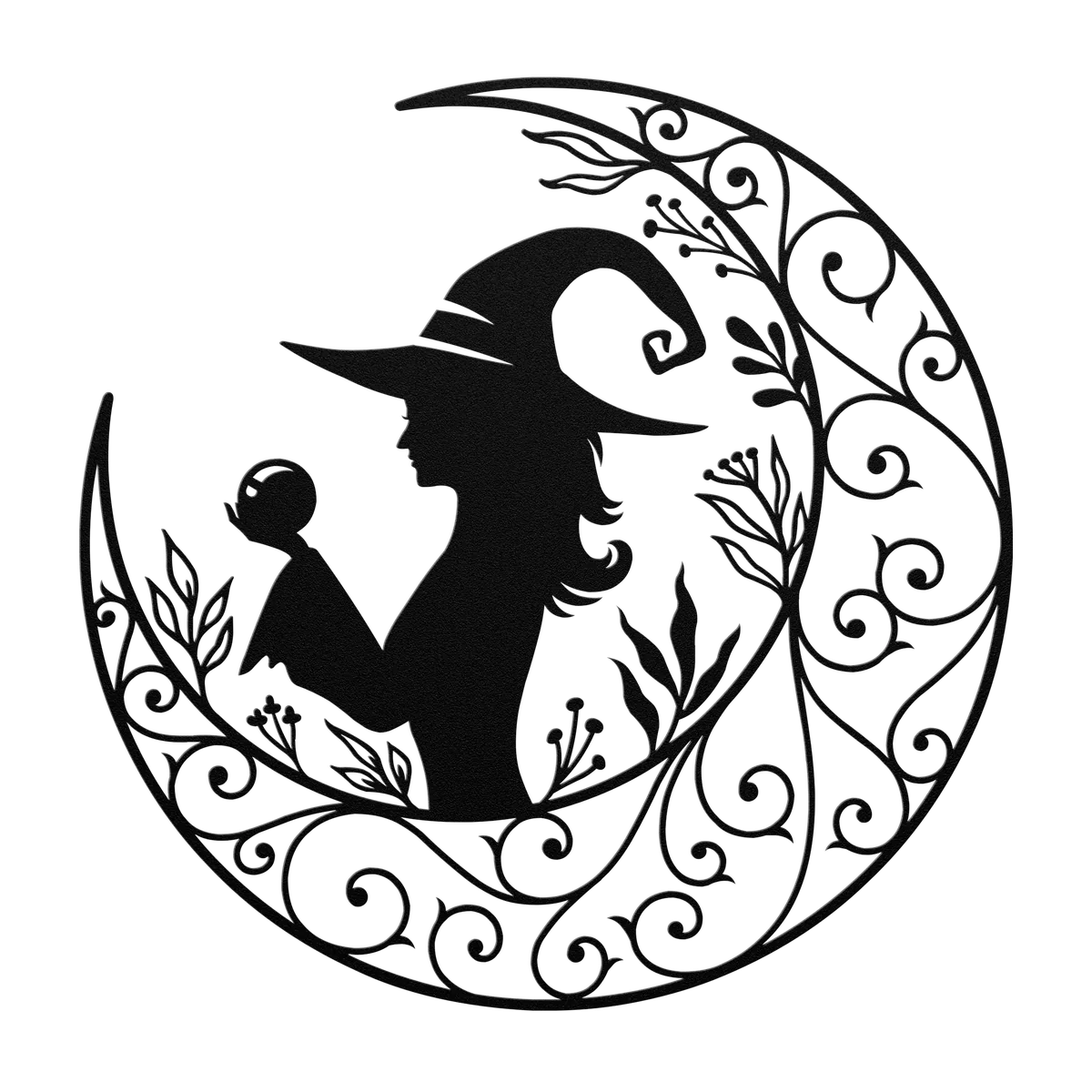 Halloween Crescent Witch with Potion Metal Sign