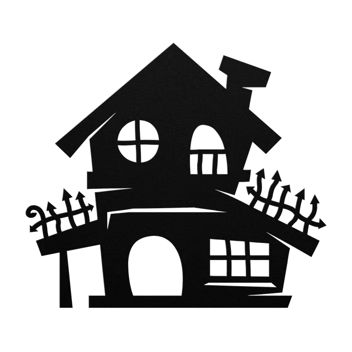 Halloween Fenced Haunted House Metal Sign