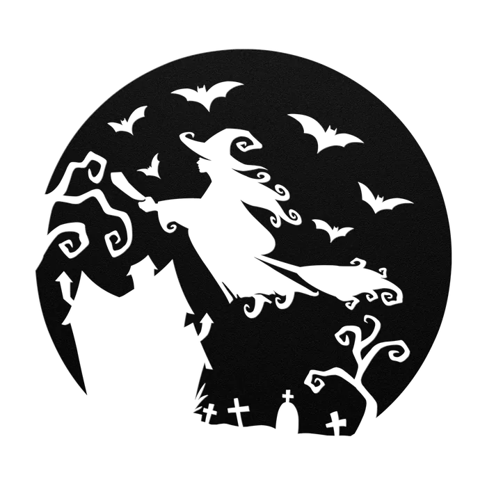 Halloween Flying Witch in a Circle Metal Sign