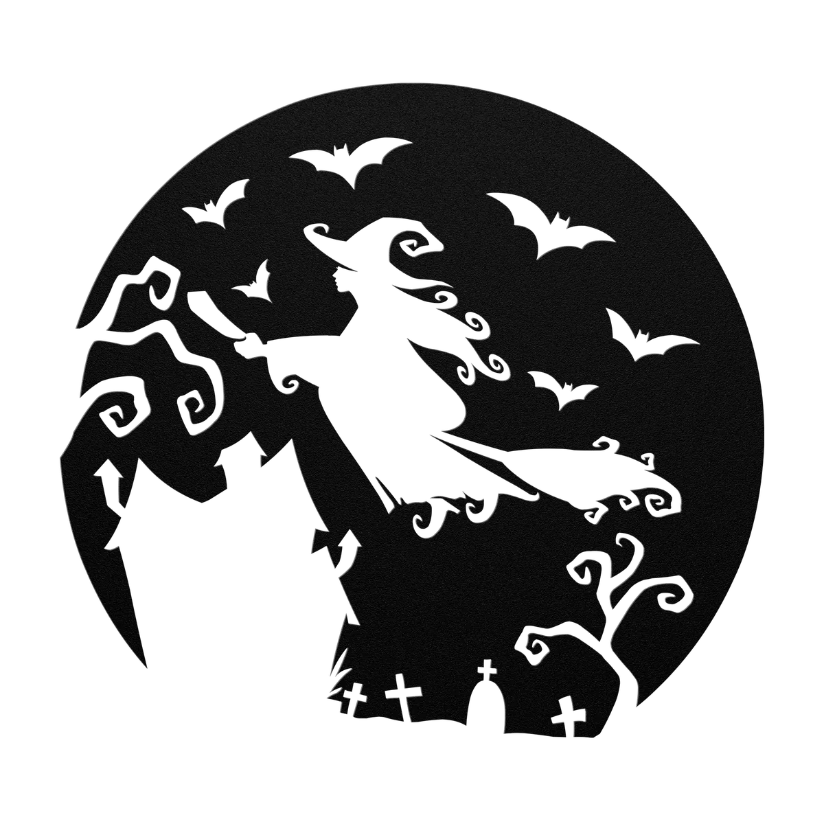 Halloween Flying Witch in a Circle Metal Sign