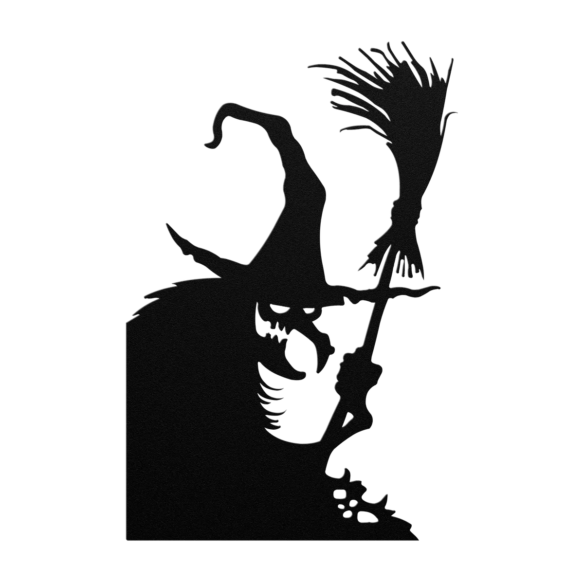 Halloween Hunched Witch with Broom Metal Sign