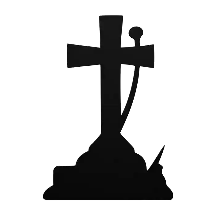 Halloween Leaning Staff Cross Metal Sign