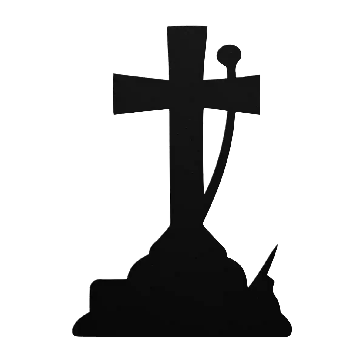 Halloween Leaning Staff Cross Metal Sign