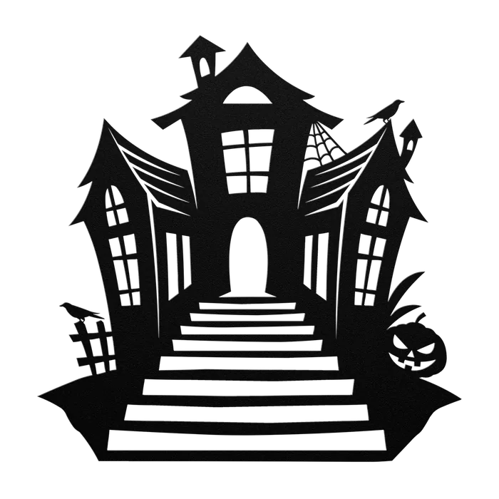 Halloween Mansion with Steps Metal Sign