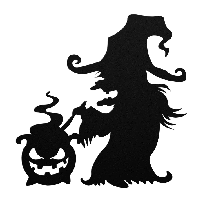 Halloween Witch and Cauldron Metal Sign