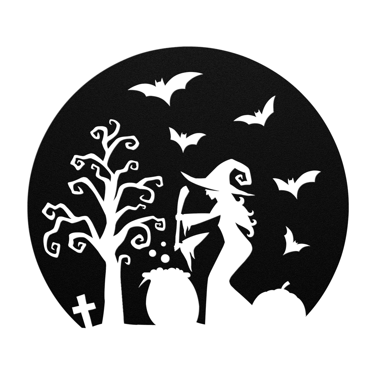 Halloween Witch and Cauldron Circle Metal Sign