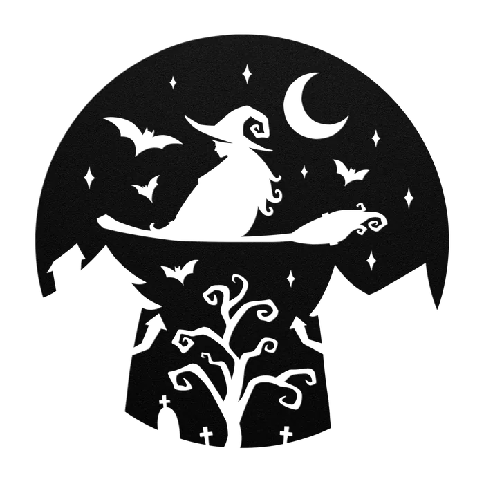 Halloween Witch over the Cauldron Metal Sign