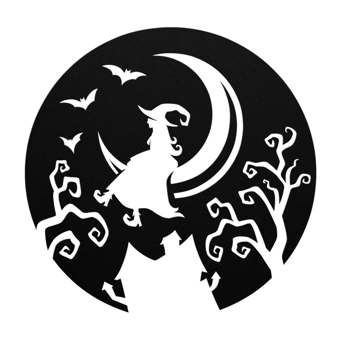 Halloween Witch over the Crescent Metal Sign