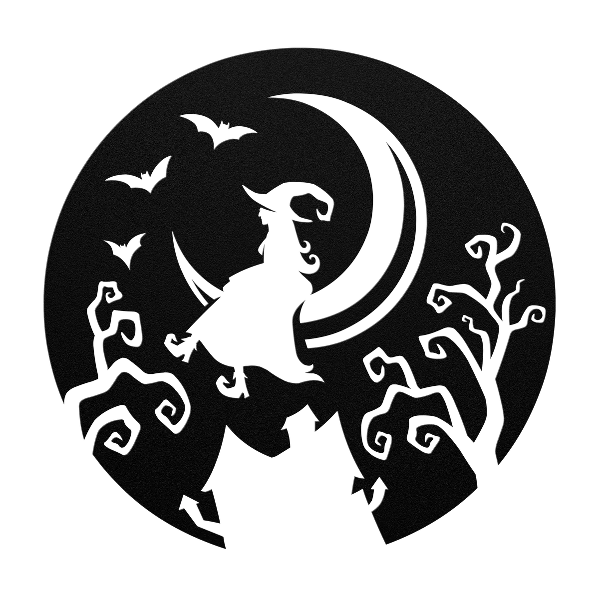 Halloween Witch over the Crescent Metal Sign