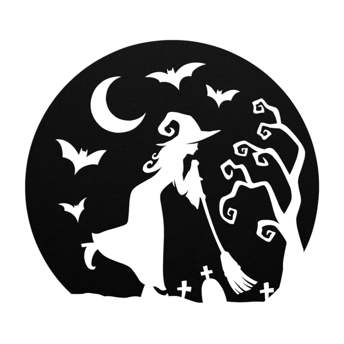 Halloween Witch Walking Circle Metal Sign