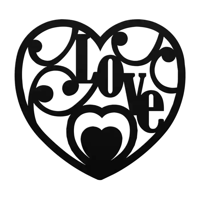 Love Scroll Word Heart Metal Sign