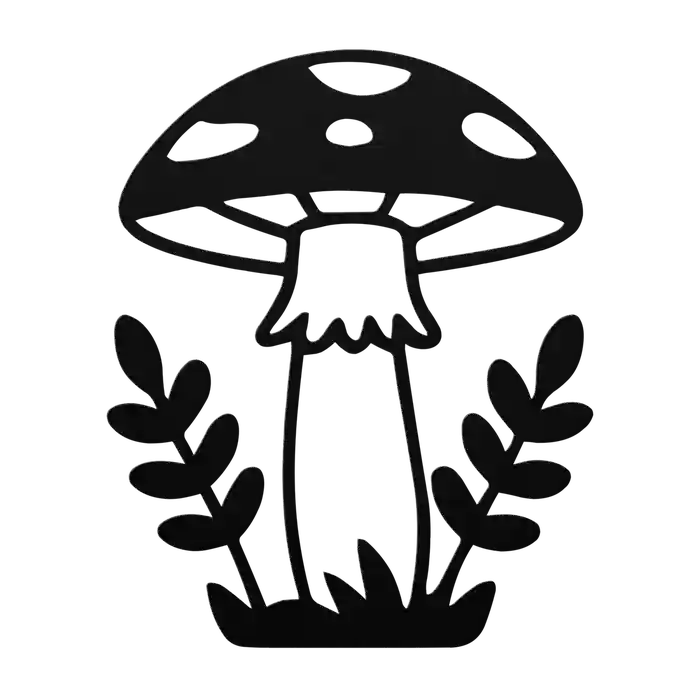 Mushroom Fern Sprigs Metal Sign