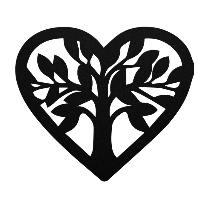 Tree of Life Wide Leaf Heart Metal Sign